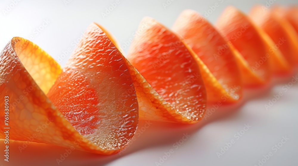 a group of sliced oranges sitting on top of a white table next to each other on top of a white surface. a group of sliced oranges sitting on top of a white table next to each other on top of a white surface.