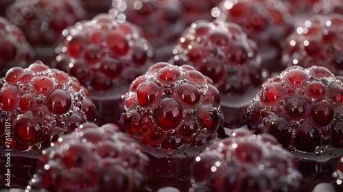  a close up of a bunch of raspberries with drops of water on the top and bottom of the berries.