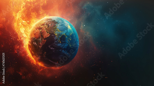 Planet Earth burning, the end of the world, global warming, climate change concept, wallpaper, banner, background