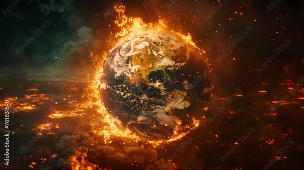Planet Earth burning, the end of the world, global warming, climate change concept, wallpaper, banner, background Planet Earth burning, the end of the world, global warming, climate change concept, wallpaper, banner, background