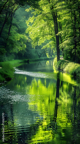 Majestic Vista of Ihme River: A Harmonious Blend of Rippling Waters and Verdant Woodland