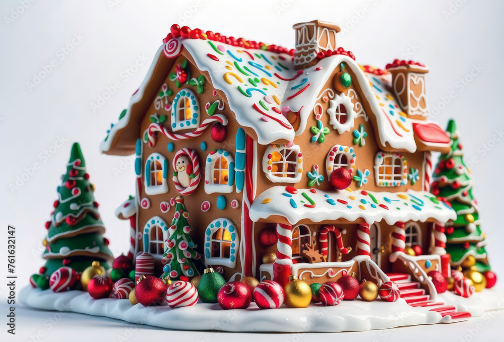 Colorful christmas gingerbread house on isolated background.
