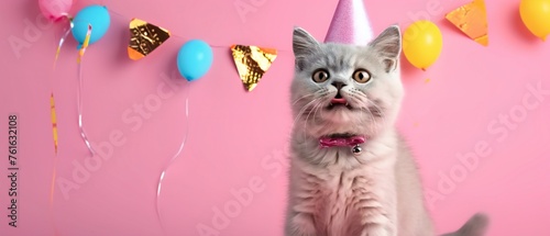 Curious Cat Celebrating with Birthday Theme