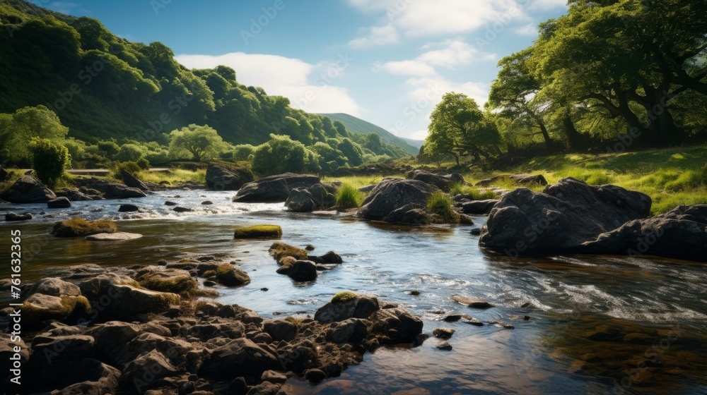 Peaceful river and rocks in scenic view