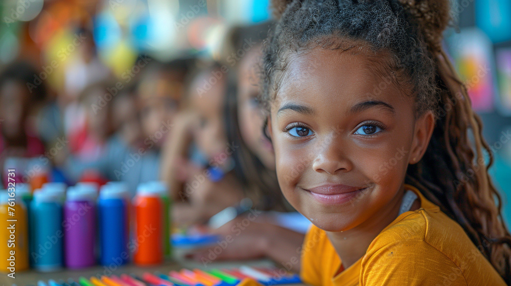 Children gather around a table covered with art supplies, their faces lit up with excitement as they create colorful masterpieces to commemorate Children's Day, their creativity an Children gather around a table covered with art supplies, their faces lit up with excitement as they create colorful masterpieces to commemorate Children's Day, their creativity an