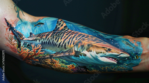 tatuagem realista de tubarão