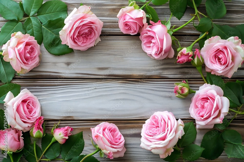 Pink Roses on Wooden for Romantic Decor