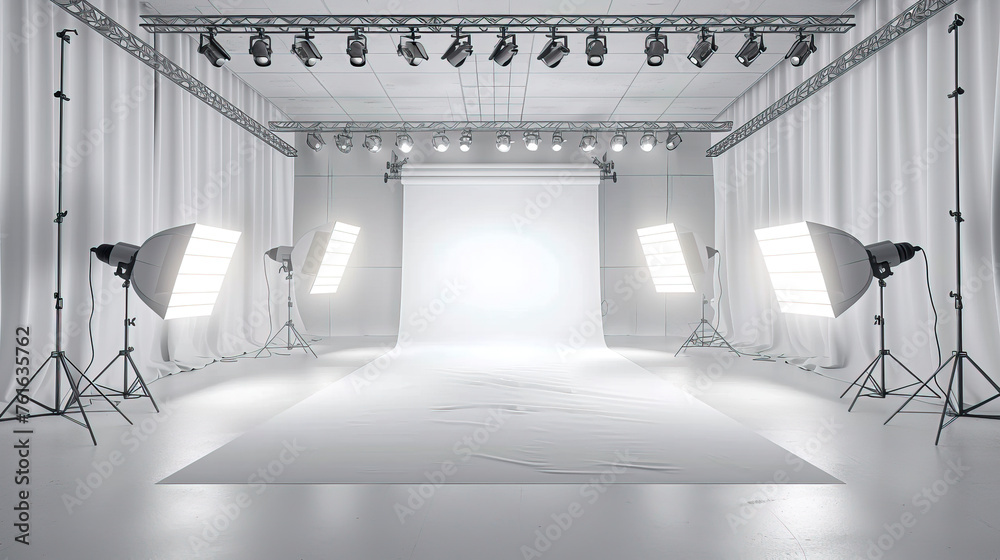 Obraz premium Creative Composition: Monochrome Capture of Studio Lights and Umbrellas in Photography Studio