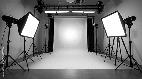 Captivating Monochrome Composition: Studio Lights and Umbrellas in Photography Studio photo