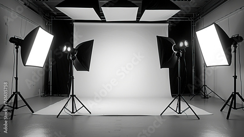 Creative Composition: A Stunning Monochrome Capture of Studio Lights and Umbrellas in a Photography Studio photo