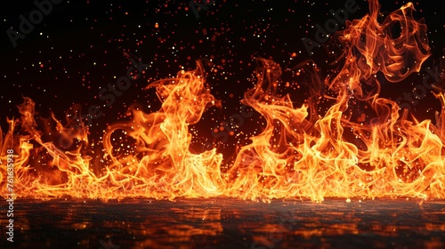 Beautiful stylish fire flames reflected in water photo