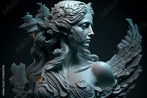 Mystical Female Sculpture: Graceful and Mysterious Winged Beauty photo