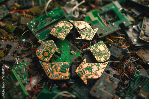 Recycling Electronic Components,E-Waste Recycling Symbol ,Sustainable Technology: Repurposed Electronic Parts