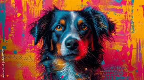 Colorful Pop Art Dog with Bone Pattern, generative ai
