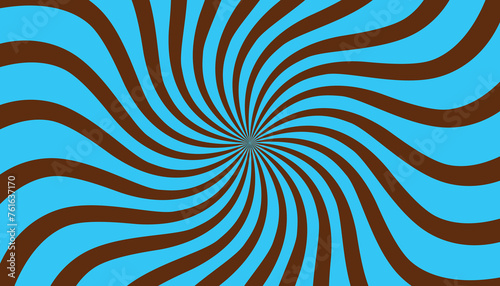 Brown and blue swirl background. Vortex spiral rectangle. Rays of spiral rotation. Converging scalable stripes. Vector illustration.