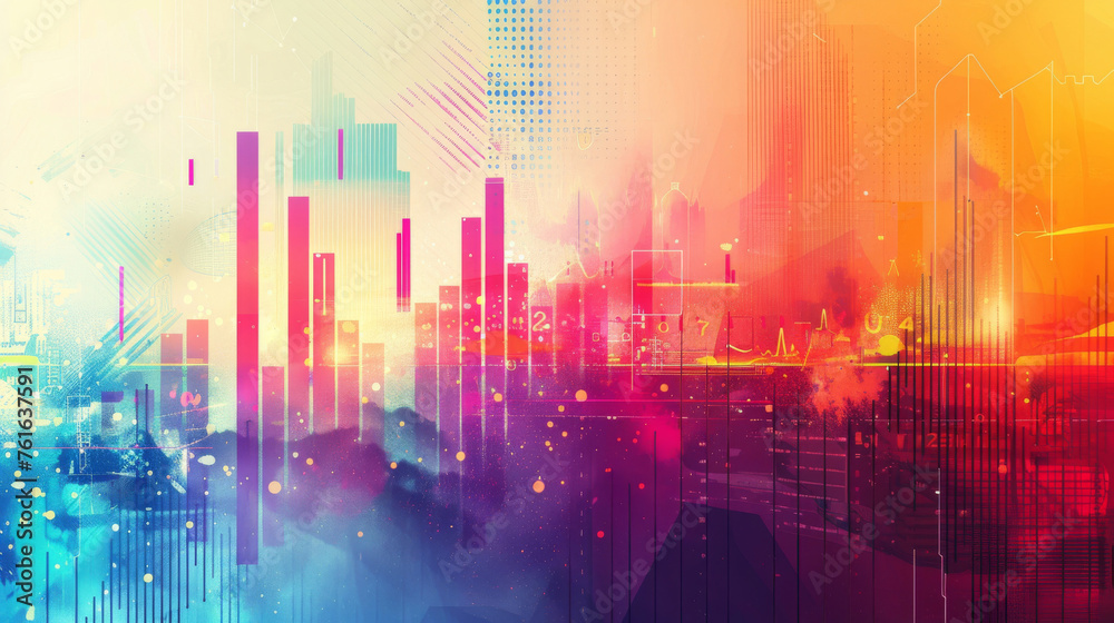 Fototapeta premium Abstract financial data cityscape fusion