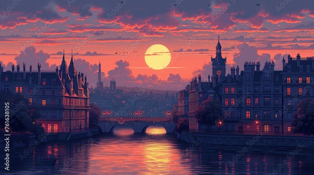 Pastel European Cityscape at Twilight, generative ai