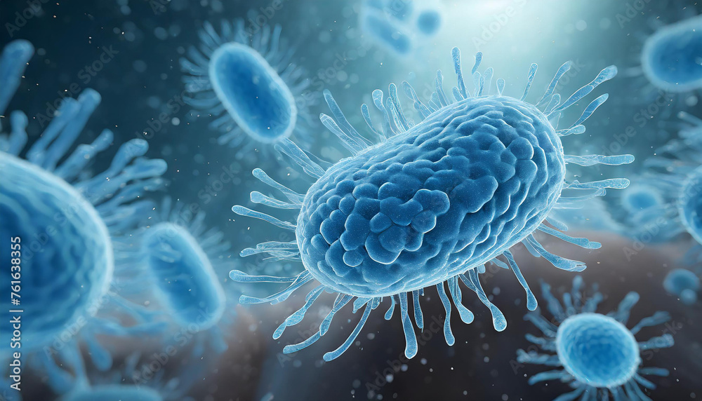 Obraz premium Close-up of influenza virus. Microscopic microbe or bacteria. Abstract medical background.