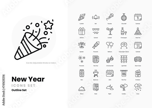 set of new year icons such as Christmas, new year, celebration, vector stock illustration