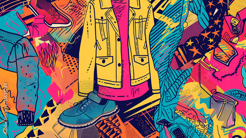 colorful wallpaper with clothes and various graphic