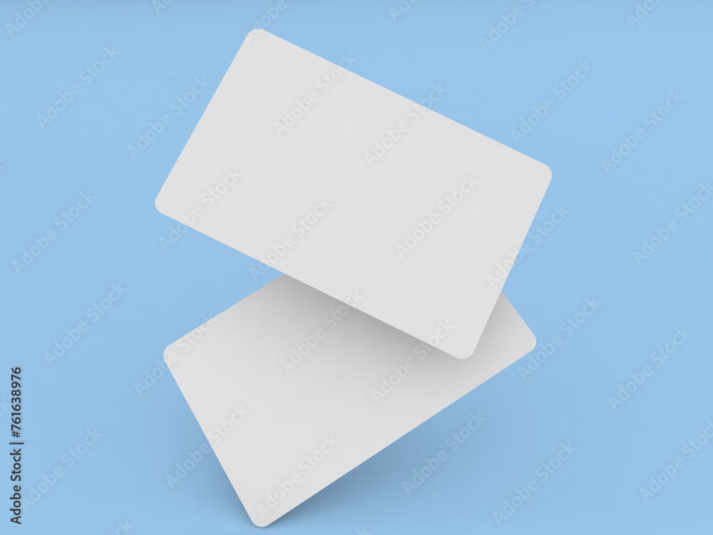 Mockup of two bank cards on a blue background. 3d rendering illustration. Mockup of two bank cards on a blue background. 3d rendering illustration.