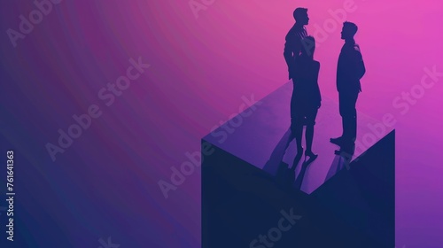 silhouette of a person, photo of a business team strategizing business pricing. The style is minimalist and trendy. the colors are navy and purple gradient.