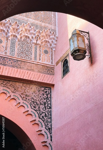 lantern and Arabian arches in the streets of Marrakech, Morocco