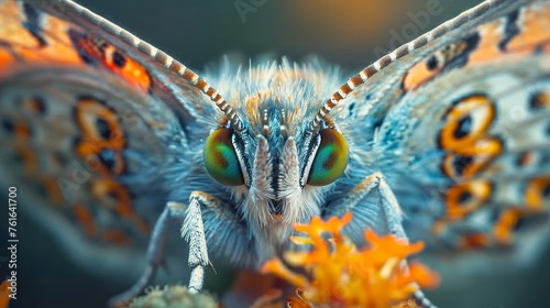 Stunning macro image showcasing the vibrant eyes and textured antennae of a butterfly with intricate wing patterns.
