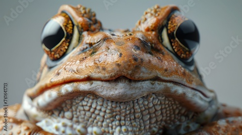 Macro shot of a toad's head, highlighting the detailed texture of its skin and the mesmerizing pattern of its eyes.