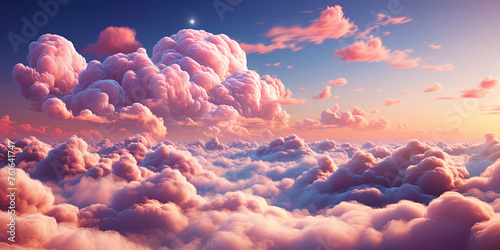 Fluffy pink clouds, like sweet fairytale clouds floating in heave
