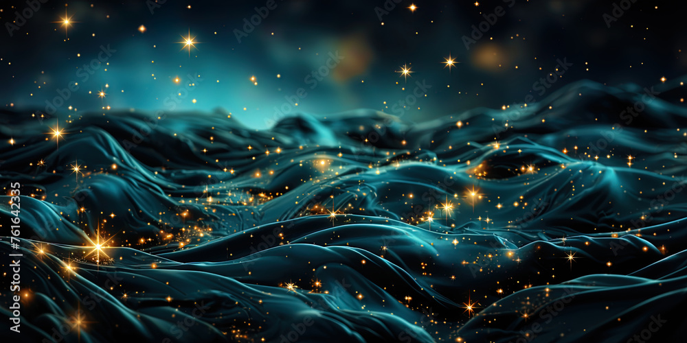 Sparkling stars against the background of darkness, like diamonds decorating the bedspread of - obrazy, fototapety, plakaty 