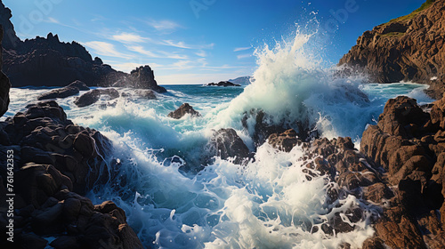 Swift waves crashing against rocks, like a song of wind and wat © JVLMediaUHD