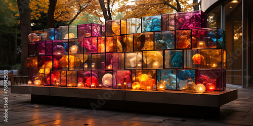 The game of light on the surface of multi colored bricks, creating an enchanting effect, like