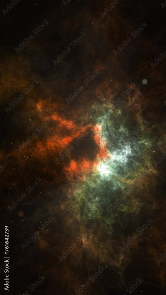 Vertical Orange and Green Nebula Burst 4K Loop features nebulous green and orange clouds
moving with particles flying toward the viewer in a vertical ratio loop. Vertical Orange and Green Nebula Burst 4K Loop features nebulous green and orange clouds
moving with particles flying toward the viewer in a vertical ratio loop.