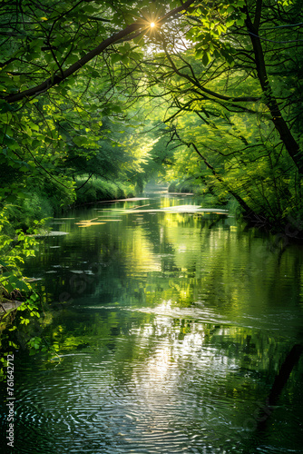 Majestic Vista of Ihme River: A Harmonious Blend of Rippling Waters and Verdant Woodland