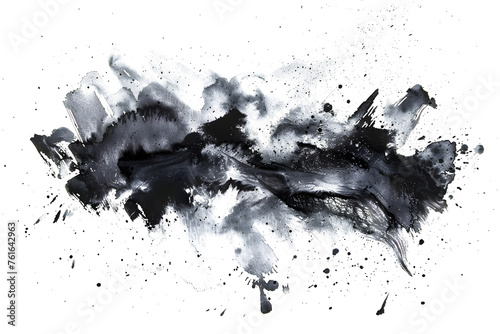Black and gray smudged watercolor paint stain on white background. photo