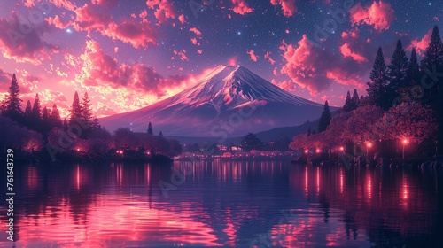 Neon Dreams: Mount Fuji's Future, generative ai #761643739