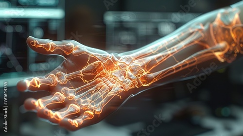 3D hologram of human wrist bones displayed for educational purpose photo