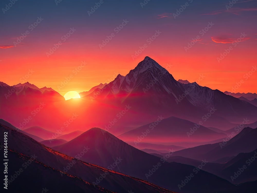 sunset behind the mountains background