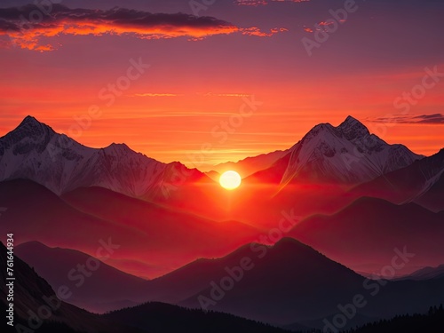 sunset behind the mountains background