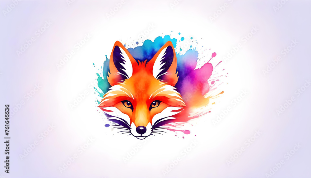 Fototapeta premium a drawing of a fox with a blue and purple design.
