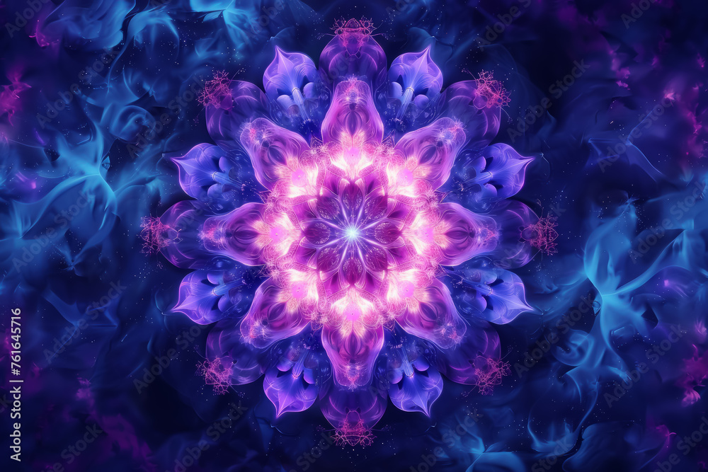 Vibrant fractal floral pattern in vivid pink and blue hues with intricate details and dreamy background. Vibrant fractal floral pattern in vivid pink and blue hues with intricate details and dreamy background.