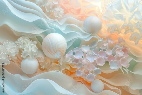Close Up of Delicate marine corals and sea shells.