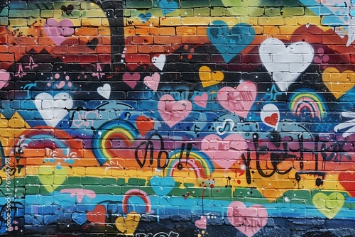Brick Wall Covered in Hearts