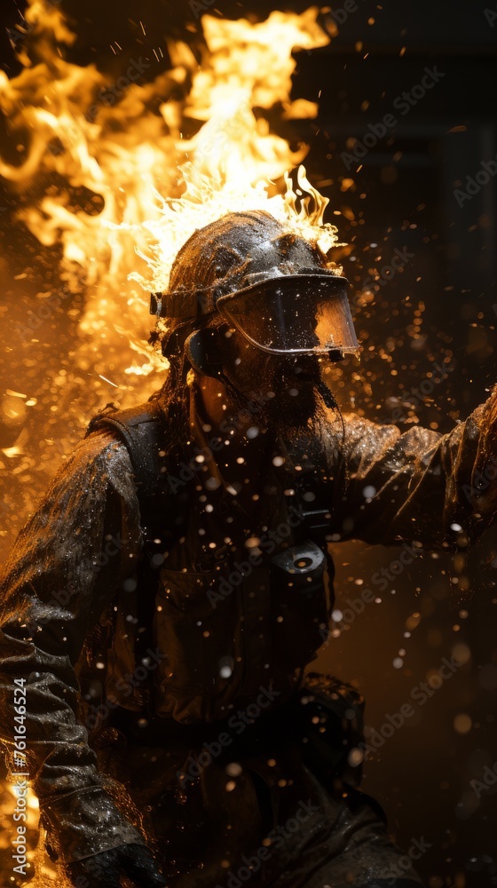 Man in Gas Mask Holding Fire Extinguisher Man in Gas Mask Holding Fire Extinguisher