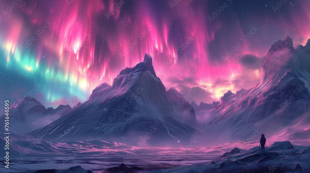 Vibrant Aurora Borealis Above Mountains, generative ai