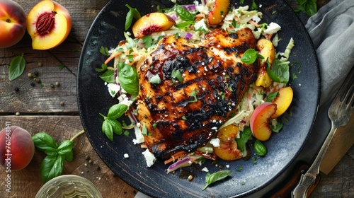 Barbeque Chicken with Peach and Feta Slaw