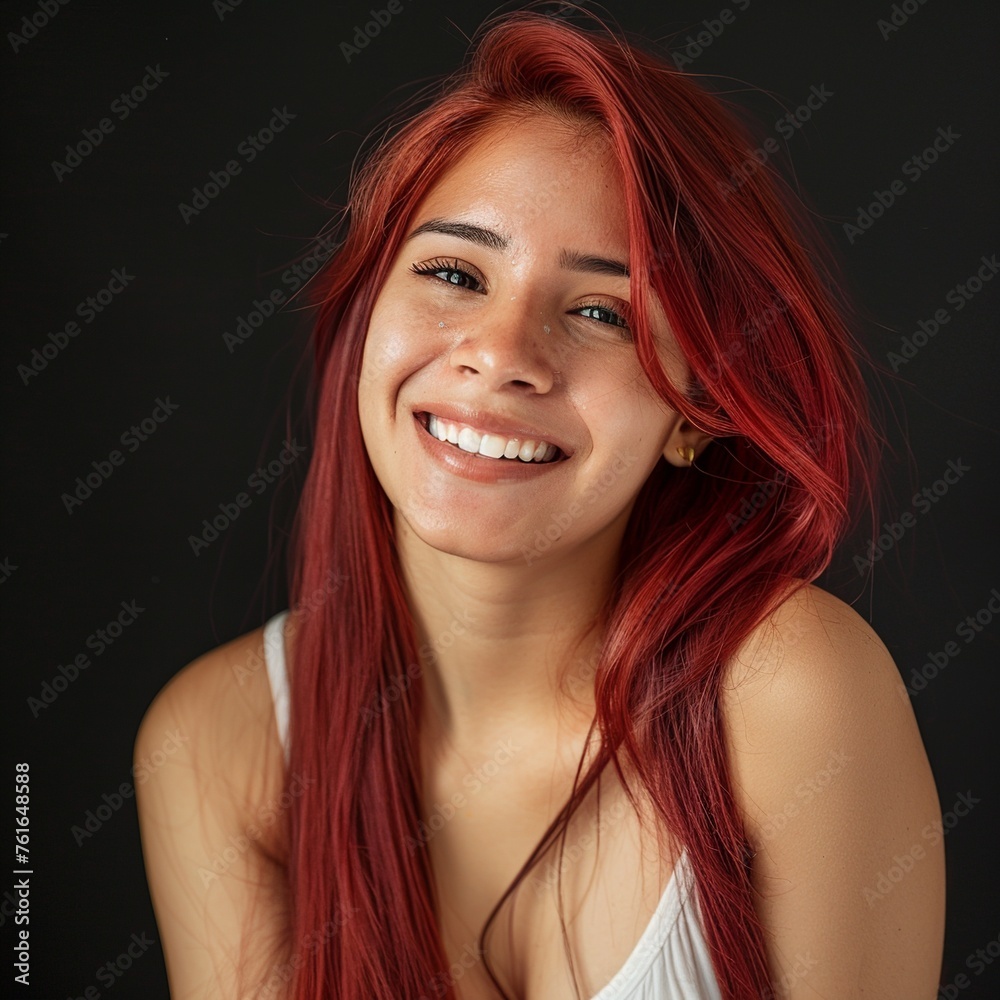 Experience the radiance of a 20-year-old Latina model with vibrant red hair in a skincare portrait. The soft backdrop, luminous filter effect, and cinematic clarity elevate the image's allure. Experience the radiance of a 20-year-old Latina model with vibrant red hair in a skincare portrait. The soft backdrop, luminous filter effect, and cinematic clarity elevate the image's allure.