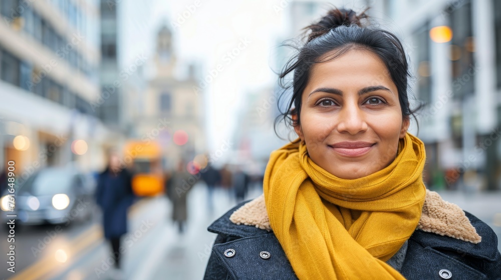 Elegant portrait of woman in hijab against blurred background with space for text Elegant portrait of woman in hijab against blurred background with space for text