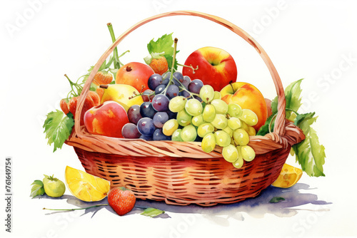 Watercolor fruit basket clipart isolated on transparent background
